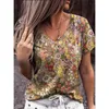 T-shirt manches courtes col en v pour femme, haut Vintage, imprimé Floral 3D, ample, décontracté, grande taille, surdimensionné 4XL 5XL, nouvelle collection été 2022