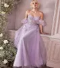 Fairy lilac balo elbise puf kolları seksi tatlım bir çizgi uzun gece elbise çiçekler boncuklu dantel tül yemek parti elbiseleri cüppeler bal vestidos de noche largos