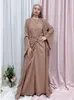 Ethnic Clothing Eid Muslim Sets 3 Piece For Women Summer Nida Beaded Open Abaya Inner Dress Wrap Skirt Matching Suit Dubai Turkey Modest Out