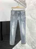 Spring 2022 and Summer Men's Light Blue Boutique Simple Medium Waist Micro Elastic Small Straight Jeans08BW