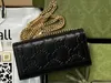 Realfine Wallets 5A 676155 Portafoglio da 19 cm su Chian Borsa in pelle goffrata nera per donna con scatola per sacchetto per la polvere