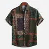 Men's Casual Shirts Breathable Hawaiian Shirt For Mens Ethnic Style Floral Print Color Block Button Up Short Sleeve 4XL 5XLMen's
