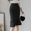Élastique grande taille longue jupe noire femmes mode taille haute moulante mariée s coréen élégant maigre Corset bureau 220322