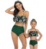 Hot popular parent child swimwear print high waisted bikini Ruffle mother daughter suit children girls lace up sexy yakuda flexible stylish