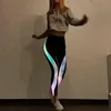 Leggings femininas casuais finas iridescentes com material refletivo estampado fitness elástico elástico brilho no escuro calças