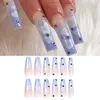 False Nails Press On Long Blue Heart Coffin Star Manicure Fake Ballerina Cover Shiny Pattern Tips Full Des J7N9 Prud22