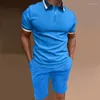 Männer Trainingsanzüge Männer Casual Soild Button Top Hemd Drehen Unten Kragen Bluse Kurzarm Mode Mans Suite S Schwarz Anzug männer