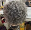 Gris argenté naturel Afro Kinky Curly gris Perruques de cheveux humains brésilien deux tons argent court bob gris perruque pour les femmes noires Non-dentelle fait à la machine cap 130% densité doucement