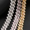 Chains Fashion 14mm Cuban Link Chain Pink Gold Color For Women Men's Hip Hop Jewelry Iced Out 2 Row Crystal Necklace Top Quality ChainCh
