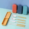 Portable Wheat Straw Fork Cutlery Set Foldable Chopsticks Cutlery Set With Box Picnic Camping Travel 5PCS/Tableware Set Y220530