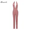 Ciemiili Deep V Neck Fashion Celebridades Bandagem Solid Rompers Ladies New Moda Long Skinny Summer Summer Backless Macacão 210326