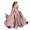 2022 Neues rosafarbenes Kleid mit V-Ausschnitt, 3/4-Langarm, Meerjungfrau, bodenlang, formelles Damenkleid mit Heißprägung, sexy Trailing-Party-Abendkleider