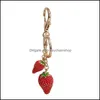 Kliny Akcesoria modowe Stberry czerwony brelok do kluczy dla kobiet dziewczyna biżuteria symatowana owoce owoc