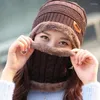 Berretto/tappi del cranio 2pcs/set da sci e sciarpa freddo in pelle calda cappello invernale per donne uomini teschi di cofano a maglia bandie