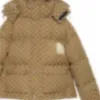 22s Hommes Brown Toile Rembourrée Veste De Mode Designer Femmes Zipper Poche Nylon Manteau Capuche Cordon Lettre Fabirc Hiver Chaud Vêtements D'extérieur