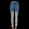 Frauen in Übergrößen Hose sexy Schnürung Taille Bodycon White Blue Bleistift Jeans Mutter 3xl Streetwear Criss Cross Push Party Club Denim Pant Outfitw