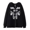 Herrtröja Spot Winged Skull Print Zip Sweater Gothic Fleece Men's and Women's Autumn and Winter Oversize Sports Hoodie 220815