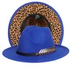 Léopard Fedora Chapeaux Femmes Hommes Chapeau De Feutre Femme Fedoras Homme Jazz Chapeau Haut De Forme Femme Homme Large Bord Cap Mode Printemps Automne Hiver Casquettes En Gros 12 couleurs