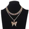 Cuban Link Butterfly Set Ice Choker Necklace Women Chain chocker Pendant Jewelry2900232