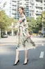 Women's Runway Dresses Turn Down Collar 3/4 Sleeves Printed High Street Fashion Dress with Belt