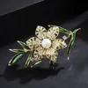 Korean Fashion Elegant Luxury Pearl Brooches Pins with Shining CZ Zircon Simple Flowers Enamel Brooch Jewelry Accessories for Women