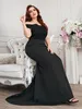Black Lace Mermaid Plus Size Prom -klänningar för speciellt tillfälle utanför axelhalsens kvällsklänningar Soptåg Appliced ​​Formal Dress