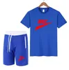 Summer Casual Męska T-shirt Dres Suit Luksusowy Marka Krótki Rękaw Zestaw Drukowane Bawełniane Koszule Jogging Spodnie dresowe Mężczyzna Sportswear