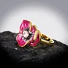 Ringos de cluster jóias de design de moda Big Flower Wedding Ring Women Luxury Yellow Gold Color Color Handmil