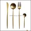 Flatware sets keuken eetbar huizen tuin 4 stks bestek roestvrijstalen mes mes vork lepel set sierware drop levering 2021 cvvni