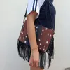 Deer Messenger Bag Canvas Tassel Crossbody Bags with Black Straps Outdoor Women Purse Overnight Weekend Tote DOM1208