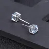 Stud Gem'in Balesi 6mm 2.11ct Yuvarlak Doğal Gökyüzü Mavisi Topaz Taş Küpe 925 Gümüş 585 14K 10K 18K Altın Kadınlar için