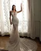 Abiti da sposa eleganti a sirena in pizzo Illusion Paillettes Abiti da sposa con pavimento in pizzo Abiti da sposa su misura Plus Size Abito da sposa