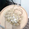 Kvällpåse Hollow Pearl Ball Bag Women 2022 Korean Handmade Metallic Ring Handle Ladie Bead Clutch Wallet Gold 220622