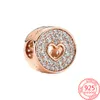 Nuevo popular 925 suspensión de plata esterlina rosa oro incisión redonda aniversario encanto pandora pulsera clásica joyería para mujer regalo de graduación