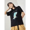 Toyouth Women Tees Summer Short Sleeve Round Neck Loose T-shirt Tecknad dinosaurie Tryck Bokstäver Broderi Leisure Tops 220514