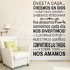 미술 새 디자인 홈 장식 비닐 저렴한 스페인 홈 규칙 단어 벽 스티커 화려한 집 장식 가족 견적 방 데일 T200827