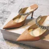 Sapatos femininos de grife sandálias bico fino salto gatinho primavera e verão