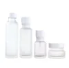 Frosted Glass Jar Lotion Cream Flaskor Runt kosmetiska burkar Hand Face Pump Bottle With Plastic White Cap SN4612