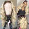 1B 613 Ombre Blond Remy Body Wave Peruansk spetsfront peruker 13x4 PRE PLUCKED BLEAKED KNITER MED BABY HÅR 200% DENSITY