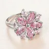 Fedi nuziali Carino femminile rosa cristallo pietra anello fascino argento colore sottile per le donne delicato sposa fiore zircone anello di fidanzamentoWedding Edwi22