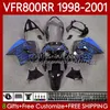 Chamas azuis OEM Bodys para Honda VFR 800RR 800 CC RR Interceptor 1998-2001 128No.166 VFR-800 VFR800 RR VFR800RR 98 99 00 01 800cc VFR800R 1998 1990 2001 Kit de justo