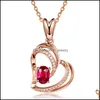 Naszyjniki wisiorek Jinjiahuas Elegancki serce w kształcie rubinowego Hollow Love Fl Diamond trzy nsional brzoskwiniowe czerwone wiszące obojczyk Hjewelry Dr Dhiry
