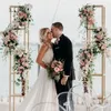 Luksusowe wesela na świeżym powietrzu dekoracje ze stali nierdzewnej kwiat łuk świeca stojak na obrót trawnik ślubny