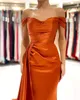 Orange Off the Counter Satin Split Dress Dresses 2022 Ruched Sweep Train Party Party Plus Size Sweep Train Train Brad Bc11177