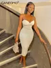 Paski Bodycon Sexy Prom Midi Sukienka Dla Kobiet Letni Elegancki Wieczór Party White Backless Slip Długie Suknie Kobieta Odzież 220423