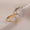 Stainless Steel 2 Color Big Heart Rings Trend Adjustable Opening Rings For Women Couple Gift Punk Fashion Jewelry