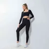 Sports leggings sportkläder Gym kostymer Kvinnor Sömlös Yoga Set Fitness Långärmad gröda Toppar BH -träningskläder J220706