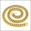 Andra smyckesuppsättningar JCH rostfritt ståluppsättning 24K Guldpläterad högkvalitativ kubansk länkhalsband armband Mens Curb Chain 1.4cm 8.5 "/22"/24quo