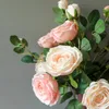 Couronnes de fleurs décoratives 1 branche 3 têtes artificielles rose pivoine en soie fausse décoration bricolage couronne de mariée guirlande maison jardin décor de mariage