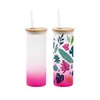 Colorful Bottom Mug 17oz Sublimation Glass Tumbler Straight Cups Frosted Glasses Water Bottle Beverage Drinking Cup Wine Tumblers With Bamboo Lids & Plastic Straws